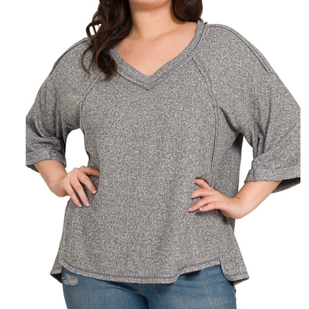 10. SOFT MELANGE EXPOSED SEAM V-NECK TOP